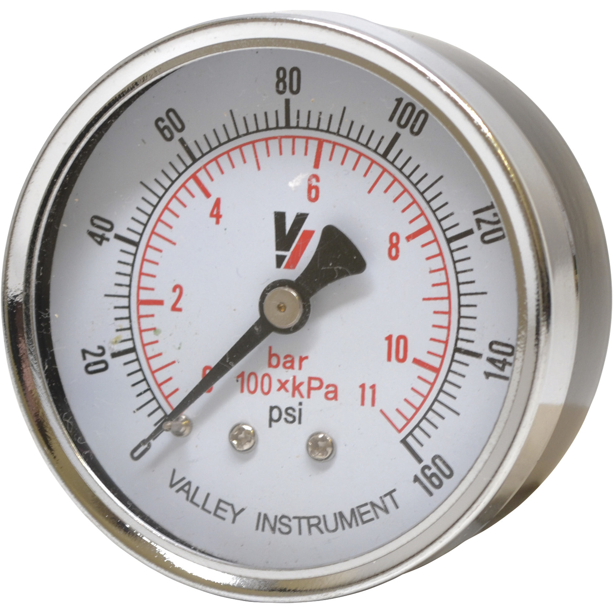 Valley Industries, 2.5in. Back Mt Gauge 160PSI, Case Material Steel, Min. Operating Pressure 0 PSI, Max. Operating Pressure 160 PSI, Model# 2220DSB160